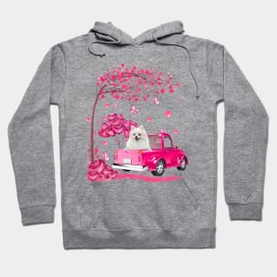 Valentine's Day Love Pickup Truck White Pomeranian Hoodie